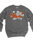 Spooky Haunted Hayride Graphic with Skeleton on a Truck on vintage wash grey crewneck sweatshirt made by Nurtured by Nature Studio