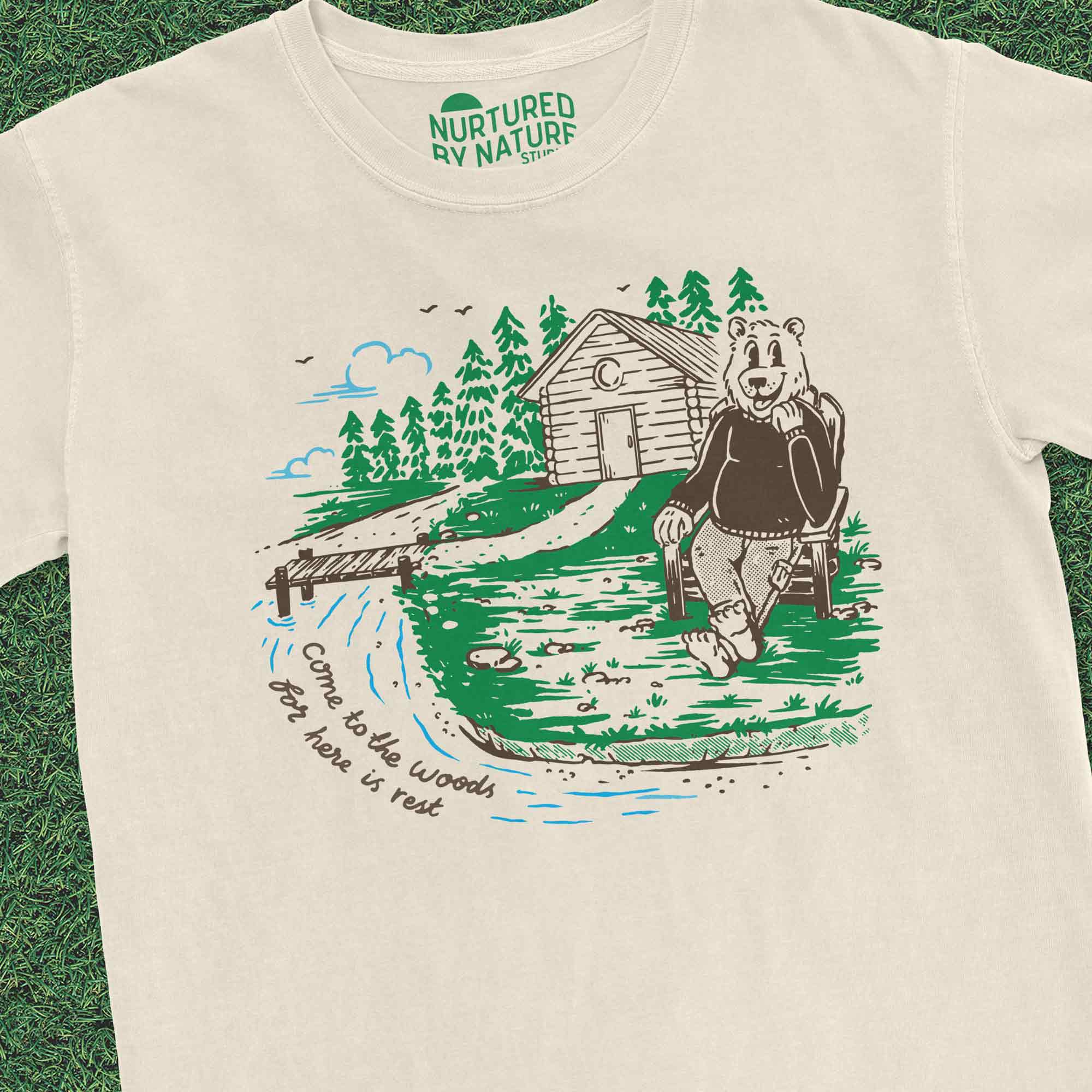 Cabin Life Cute Retro Bear Character T-Shirt by Nurtured by Nature Studio Hiking, Camping, Outdoorsy Gift