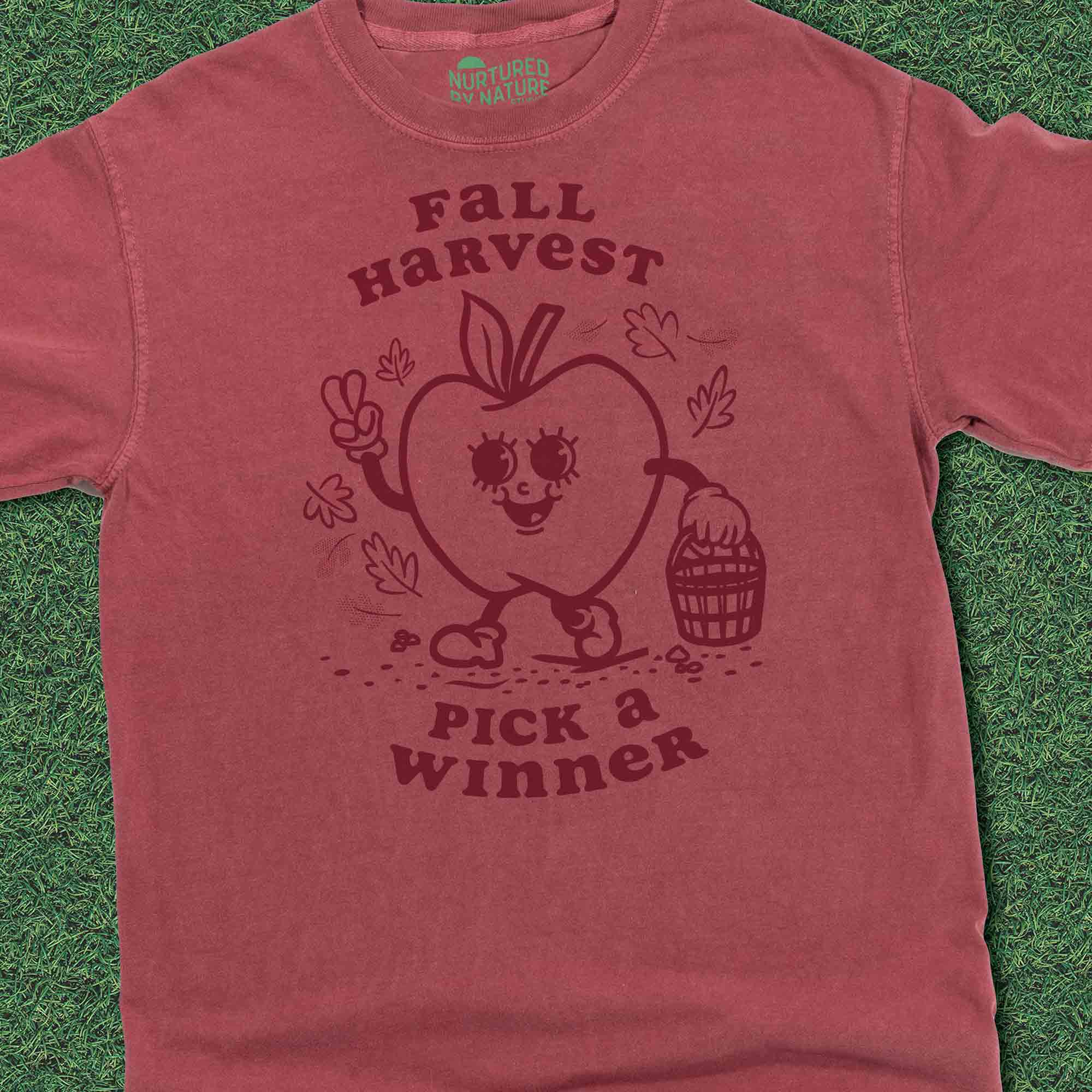 Fall Harvest Cute Retro Apple Character Graphic T-Shirt by Nurtured by Nature Studio