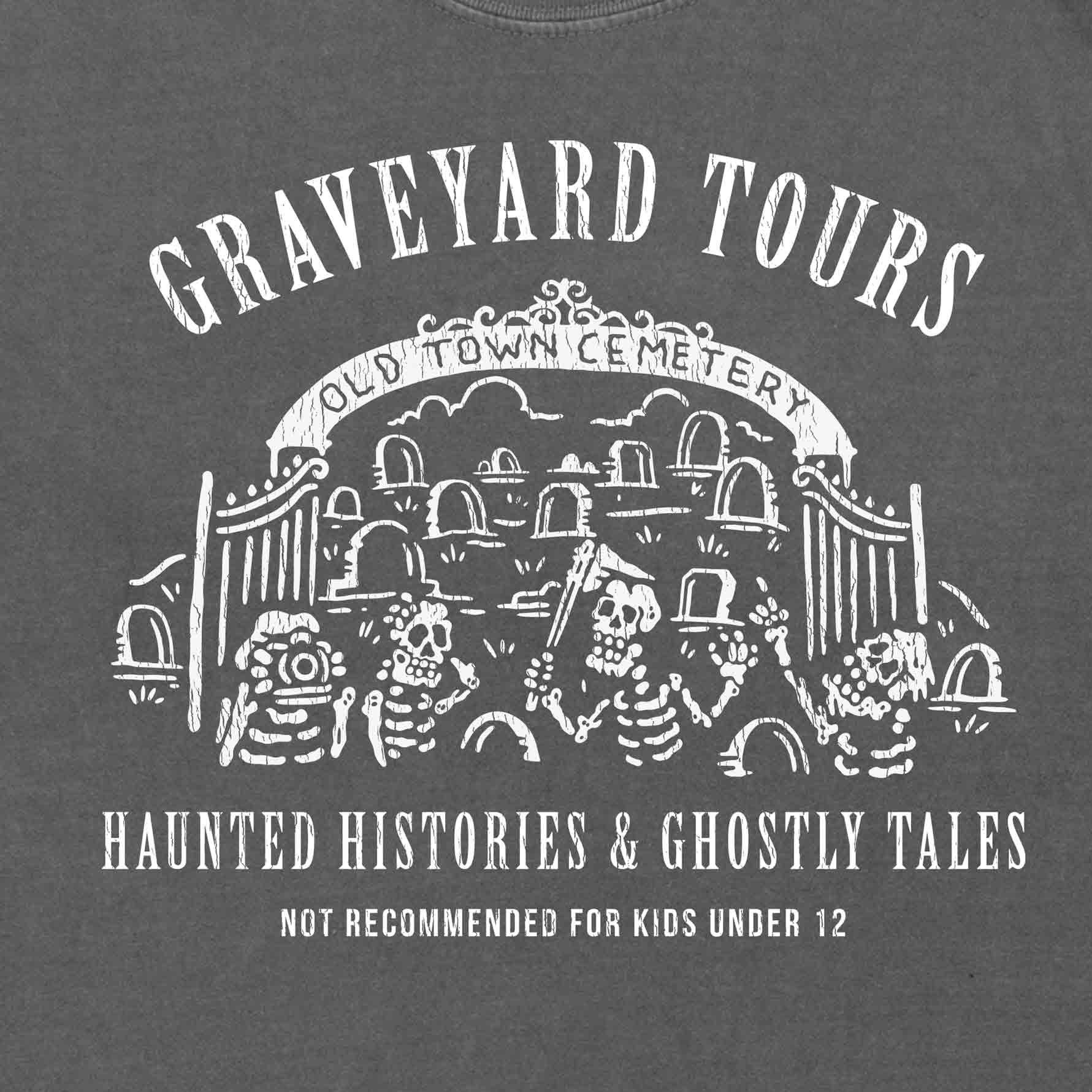 Graveyard Tours Cemetery Graphic T-Shirt with Skeleton Tourists by Nurtured by Nature Studio