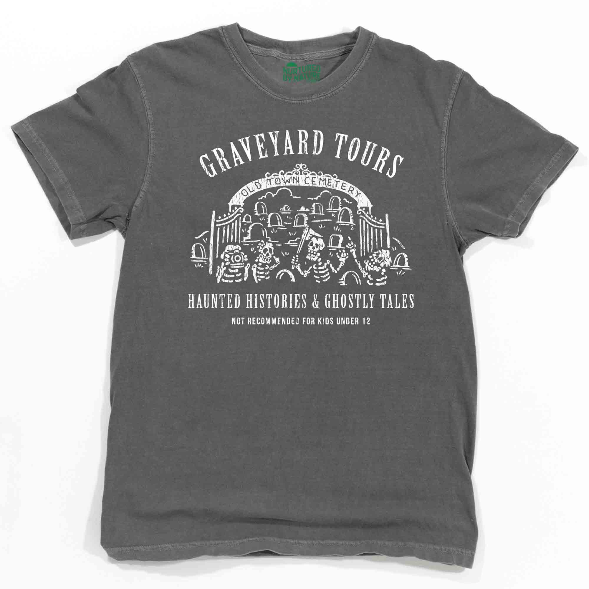 Graveyard Tours Cemetery Graphic T-Shirt with Skeleton Tourists by Nurtured by Nature Studio
